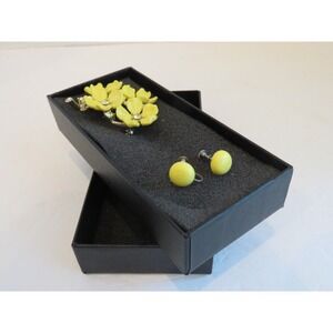 LISNER Brooch and Earrings Set  Silver TONE SHADES  YELLOW  LUCITE Dogwood D4